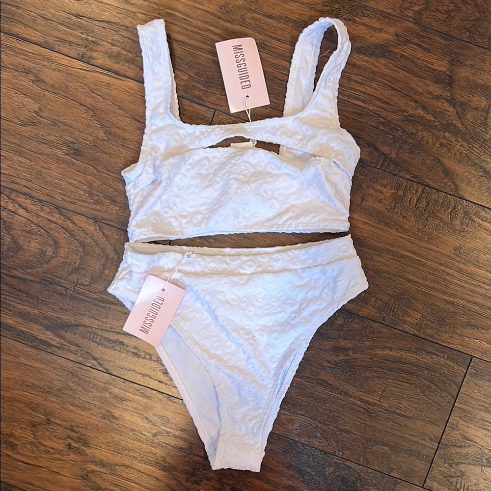 Missguided White Textured leopard Bikini Set